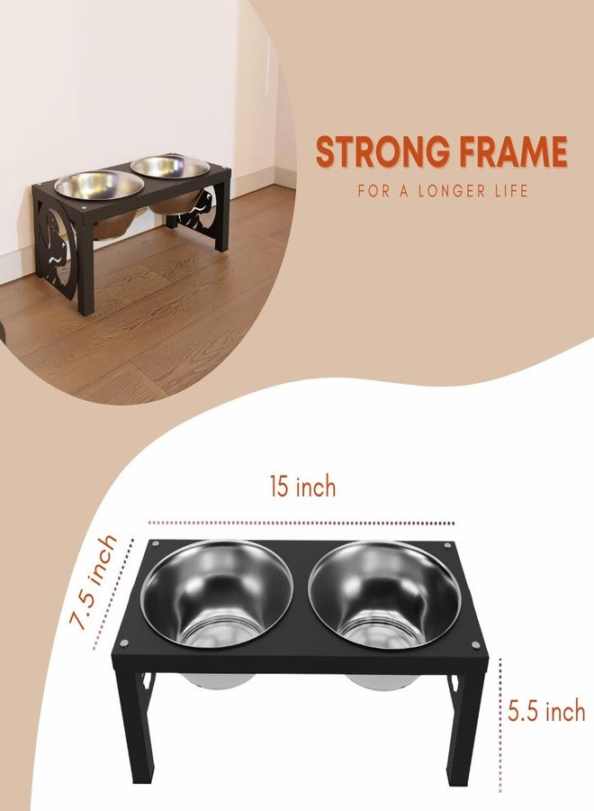 كوجو وعاء طعام COGO Masty للحيوانات الأليفة | وعاءان من الفولاذ المقاوم للصدأ (سعة كل منهما 1000 مل) | أوعية طعام مرتفعة للكلاب والقطط متوسطة وكبيرة الحجم | 5.5 × 7.5 × 15 بوصة | إطار معدني قوي وثابت | اللون: أسود مطفي - Image 2